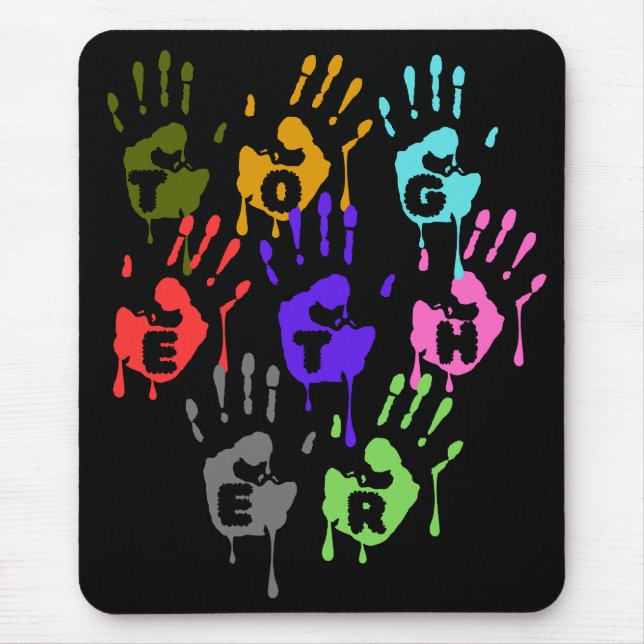 Colourful Dripping Handprints Forming Word Togethe Mouse Pad (Front)