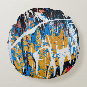 Colourful dripping paint: graffiti wall. round pillow