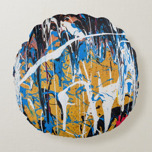 Colourful dripping paint: graffiti wall. round pillow (Front)