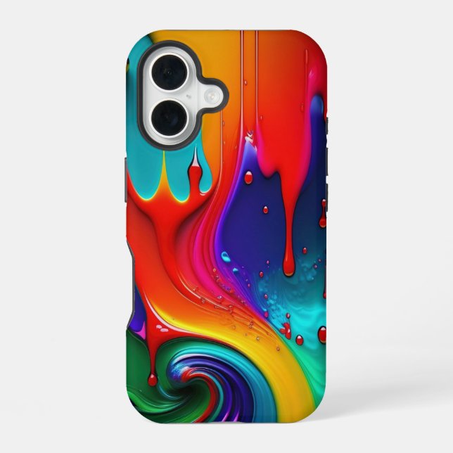 Colourful dripping paint iPhone 16 case (Back)