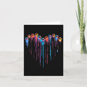 Colourful Dripping Paw Print Heart Pet Lovers Casu Card