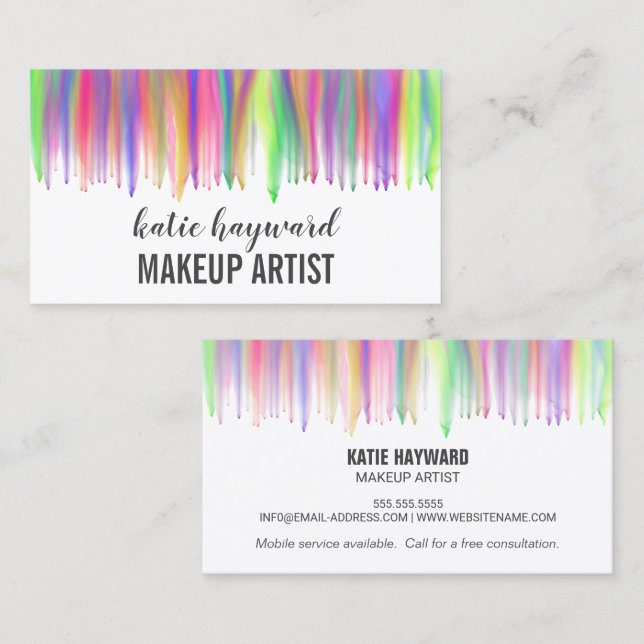Colourful Dripping Watercolor Makeup Artist Business Card (Front/Back)