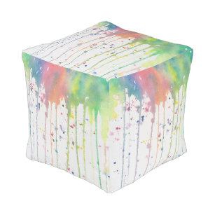 Colourful Drippy Abstract Watercolor Art Pouf