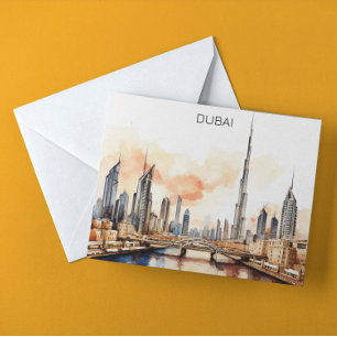 Colourful Dubai UAE Watercolor  Postcard