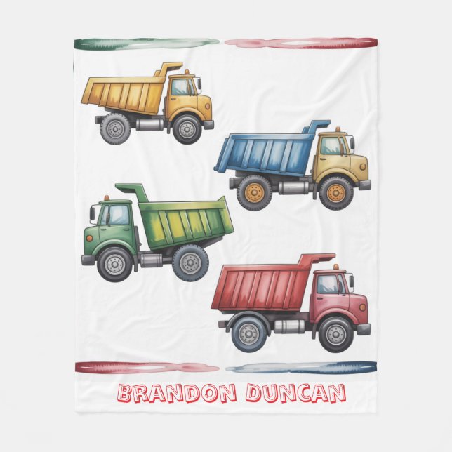 Colourful Dump Trucks 4th. Birthday Party Gift Fleece Blanket (Front)