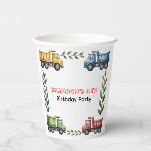 Colourful Dump Trucks 4th. Birthday Party Paper Cups