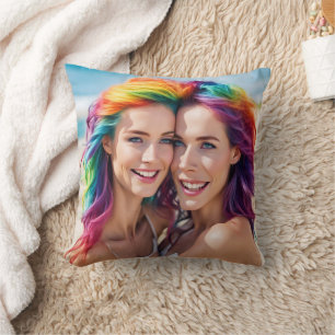 Colourful Duo With Vibrant Hair at the Beach Throw Pillow