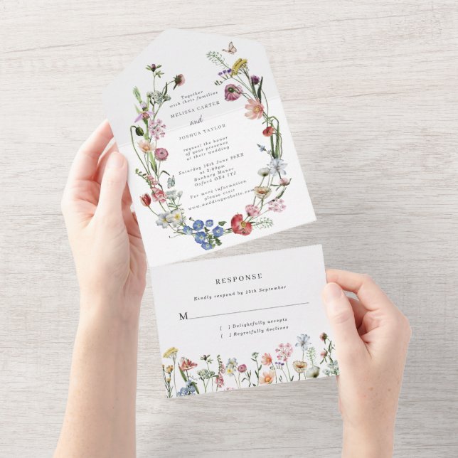 Colourful Dutch Floral Wreath & Butterflies Weddin All In One Invitation (Tearaway)