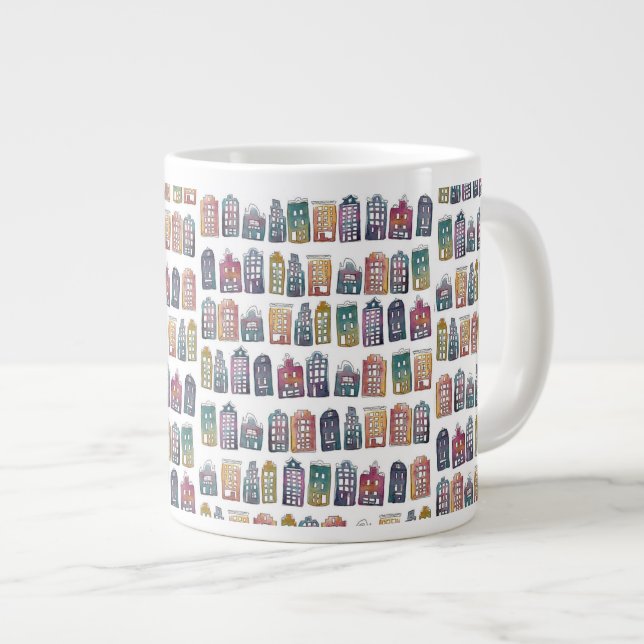 Colourful Dutch Houses Amsterdam Pattern Rainbow Large Coffee Mug (Front Right)