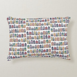 Colourful Dutch Houses Amsterdam Quirky Pattern Accent Pillow