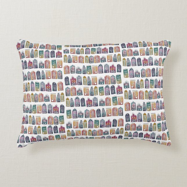 Colourful Dutch Houses Amsterdam Quirky Pattern Accent Pillow (Front)