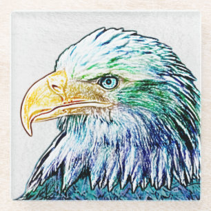 Colourful Eagle Sketch Glass Coaster