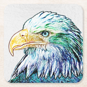Colourful Eagle Sketch Square Paper Coaster