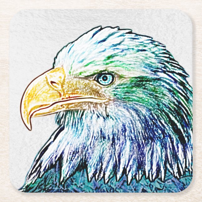 Colourful Eagle Sketch Square Paper Coaster (Front)