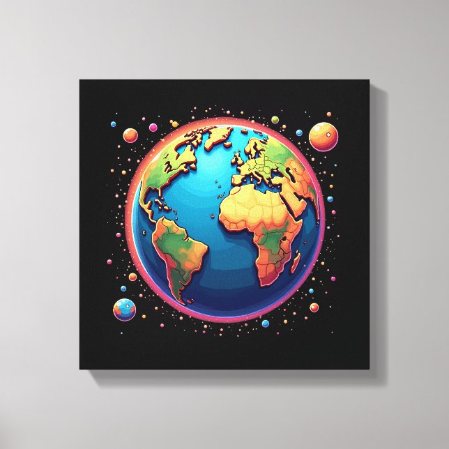 Colourful Earth in Space Canvas Wall Art (Front)