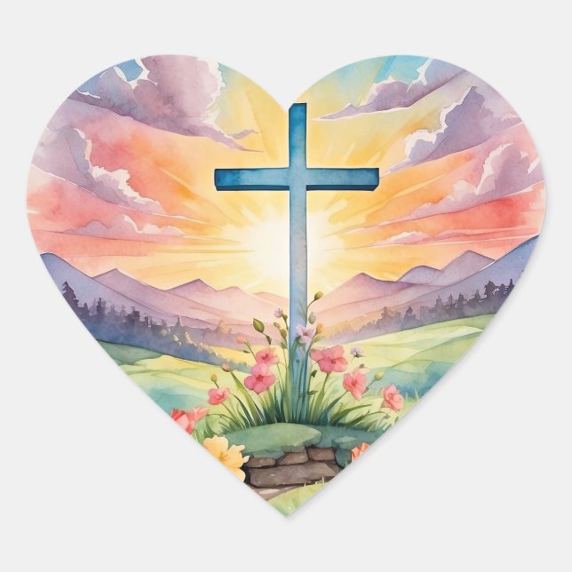 Colourful Easter Art Heart Sticker (Front)