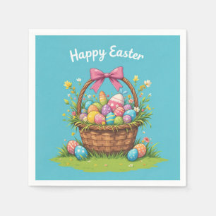Colourful Easter Basket with Eggs Festive Napkin