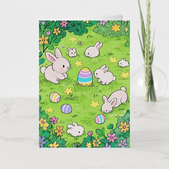 Colourful Easter Bunnies  Foil Greeting Card (Front)