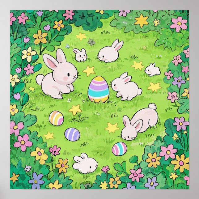 Colourful Easter Bunnies  Poster (Front)