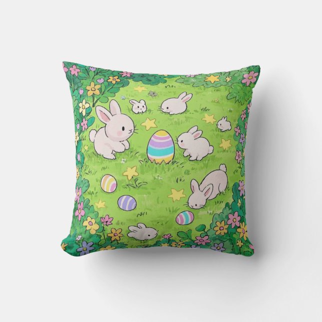 Colourful Easter Bunnies  Throw Pillow (Front)