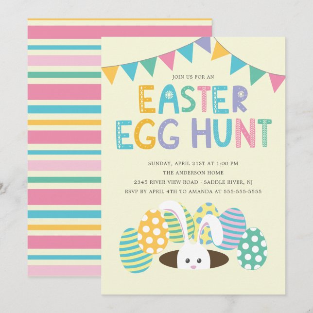 Colourful Easter Bunny Easter Egg Hunt Party Invitation (Front/Back)