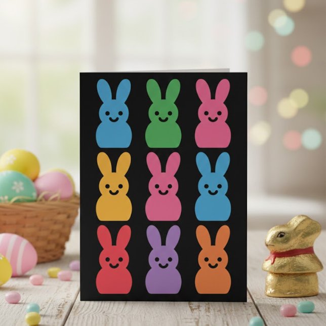 Colourful Easter Bunny Pop Art Pattern on Black Holiday Card (Creator Uploaded)