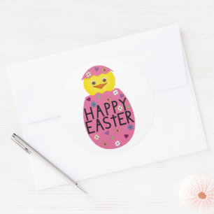 Colourful Easter Chick in Painted Egg Classic Round Sticker