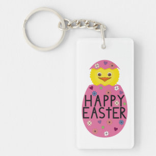 Colourful Easter Chick in Painted Egg Keychain