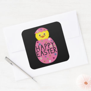 Colourful Easter Chick in Painted Egg Square Sticker