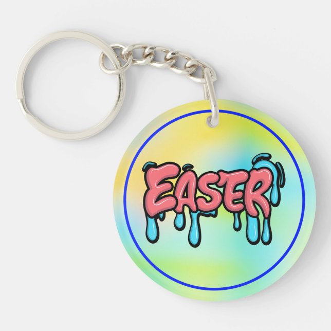 Colourful Easter Drip Text Graffiti Style Design Keychain (Front)