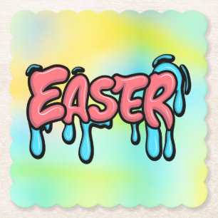 Colourful Easter Drip Text Graffiti Style Design Paper Coaster