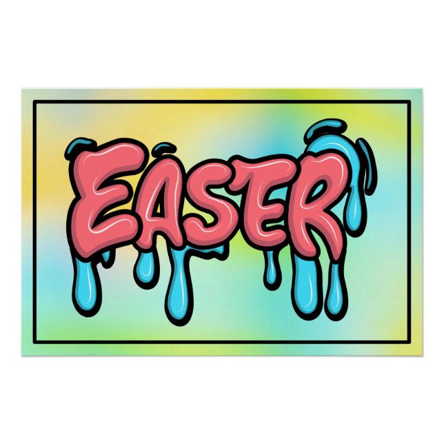 Colourful Easter Drip Text Graffiti Style Design Poster (Front)