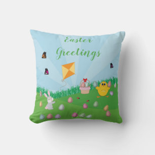 Colourful Easter Egg Hunt Bunny Chick Throw Pillow