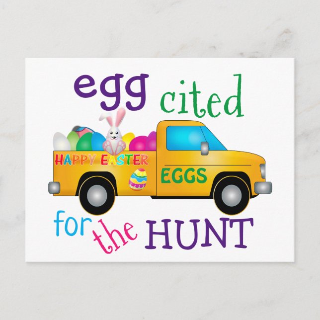 Colourful Easter Egg Hunt Bunny Truck Postcard (Front)