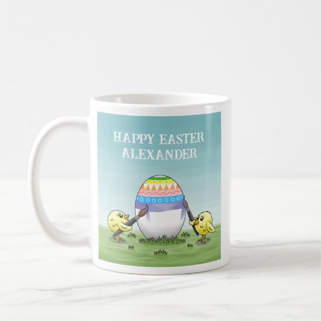 Colourful Easter egg is painted by the chicks Coffee Mug (Left)