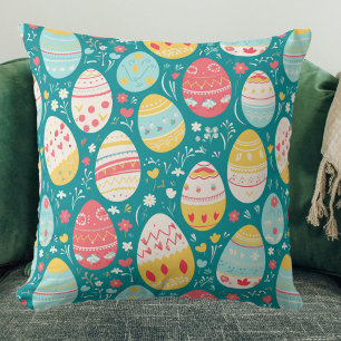 Colourful Easter Egg Pattern Throw Pillow
