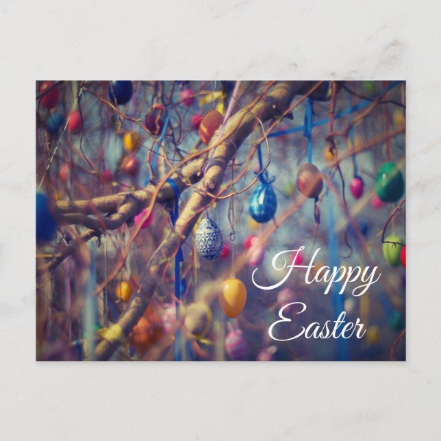 Colourful Easter Egg Tree Personalized Postcard (Front)
