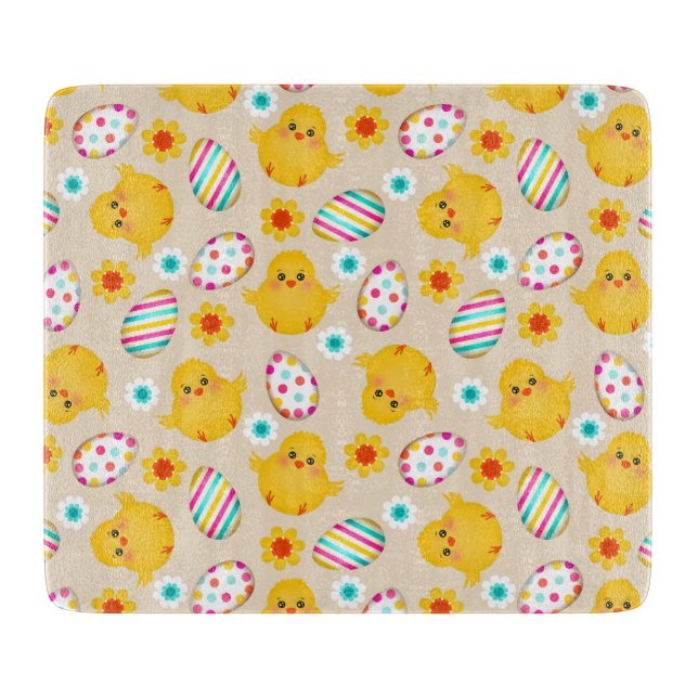 Colourful Easter Eggs and Chicks Pattern Cutting Board (Front)