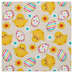 Colourful Easter Eggs and Chicks Pattern Fabric