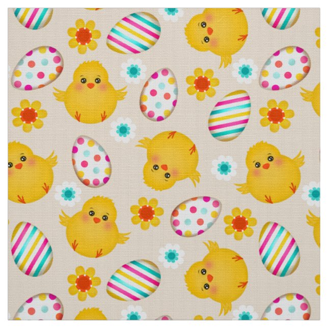 Colourful Easter Eggs and Chicks Pattern Fabric (Swatch)