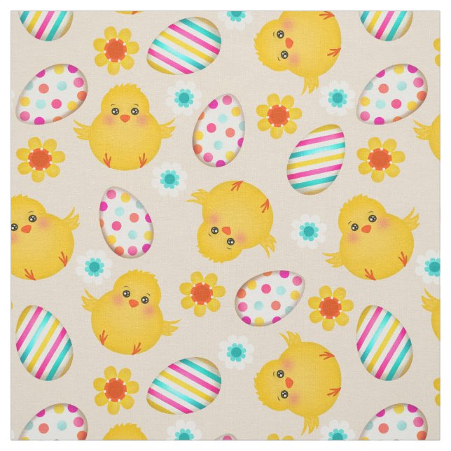 Colourful Easter Eggs and Chicks Pattern Fabric (Swatch)
