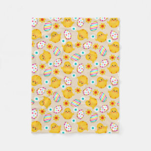 Colourful Easter Eggs and Chicks Pattern Fleece Blanket
