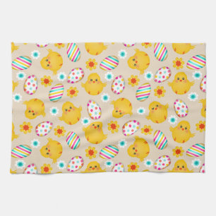 Colourful Easter Eggs and Chicks Pattern Kitchen Towel