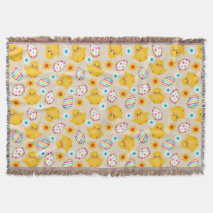Colourful Easter Eggs and Chicks Pattern Throw Blanket