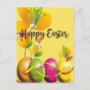 Colourful Easter Eggs and Flowers Holiday Postcard