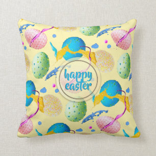 Colourful Easter Eggs and Paint Splash Throw Pillow