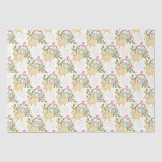 Colourful Easter Eggs Baby Chicken Flowers  Tissue Paper (Front)