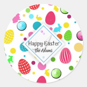 Colourful Easter Eggs , Bunnies, Cupcakes Monogram Classic Round Sticker