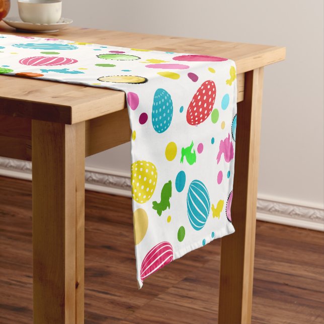 Colourful Easter Eggs , Bunnies, Cupcakes Monogram Short Table Runner (In Situ)