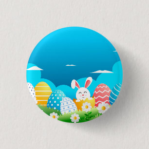 Colourful Easter Eggs Bunny Floral Easter 1 Inch Round Button